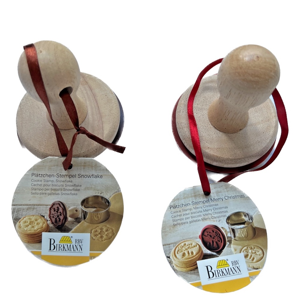 2 New Birkmann Cooke Stamps  MERRY CHRISTMAS Winter Snowflake NWT Round Baking